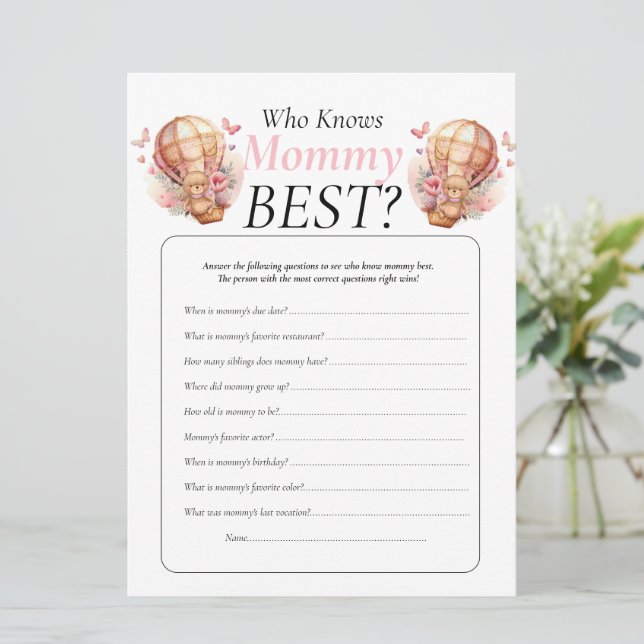 Baby Shower. teddy balloons Girl Who Knows Mommy   Invitation (Standing Front)