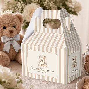 Baby Shower Teddy Bear and Brown Stripes Thank You Favor Box