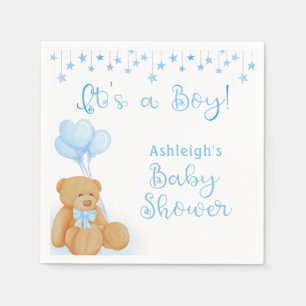 Baby Shower Teddy Bear Blue Balloons ITS A BOY Napkin