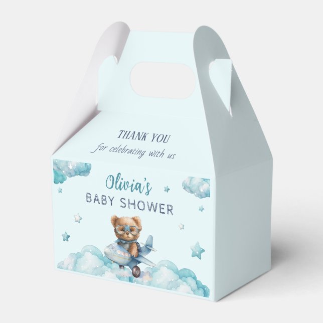 Baby Shower teddy bear blue Favor Box (Front Side)