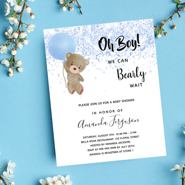 Baby shower teddy bear boy blue invitation (Creator Uploaded)