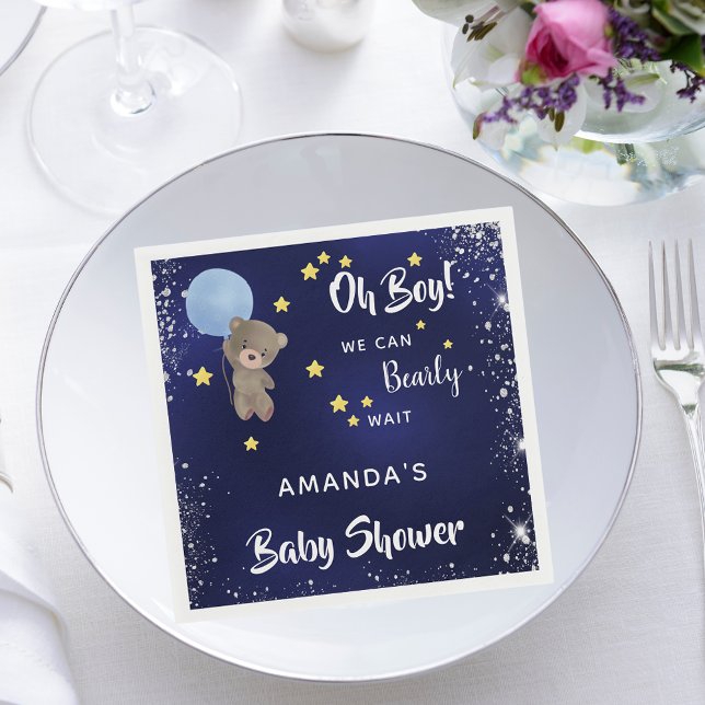 Baby shower teddy bear boy navy blue napkin (Creator Uploaded)