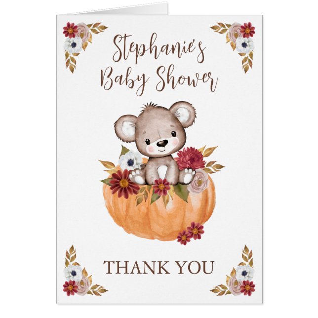 Baby shower Teddy Bear Citrouille Merci d'automne (Devant)