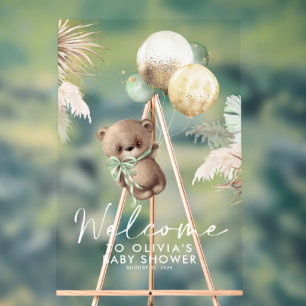Baby shower Teddy Bear et Green Balloons Bienvenue