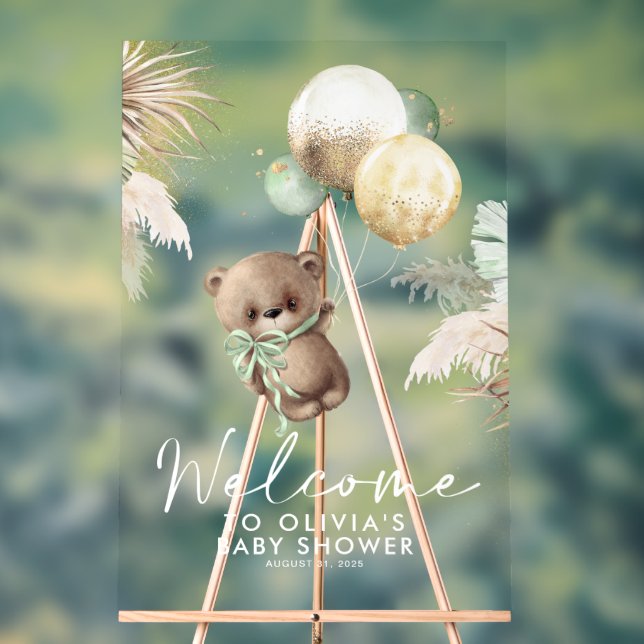 Baby shower Teddy Bear et Green Balloons Bienvenue (Neutre)