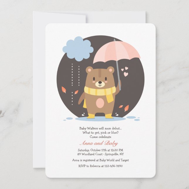 Baby shower Teddy Bear Invitation (Devant)