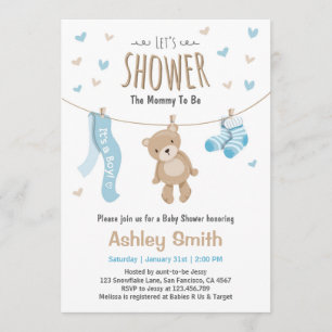 Baby shower Teddy Bear Invitation Baby Boy