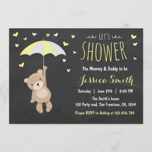 Baby Shower Teddy Bear Invitation Girl Boy Yellow