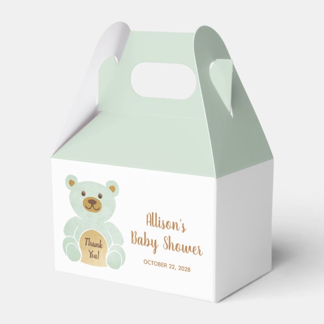 Baby Shower Teddy Bear Mint Green Thank You Favor Box (Front Side)