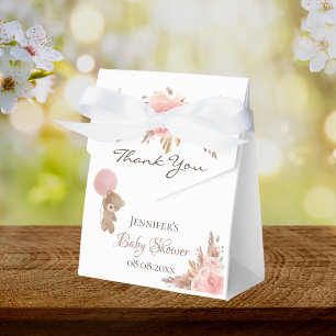 Baby Shower teddy bear pampas grass blush floral Favor Box