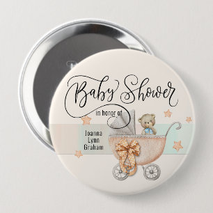 Baby Shower Teddy Bear Personalized 4" 4 Inch Round Button