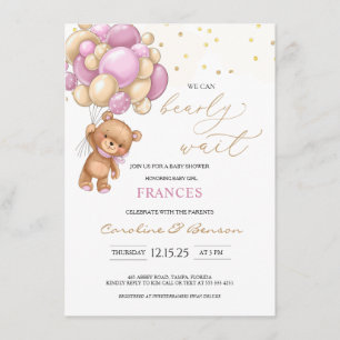 Baby shower Teddy Bear Pink Balloons Invitation