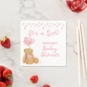 Baby Shower Teddy Bear Pink Balloons ITS A GIRL Napkin