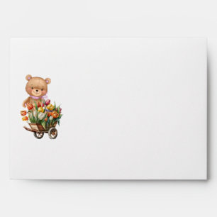 Baby Shower Teddy Bear Pink Floral Rustic Envelope