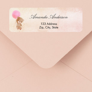 Baby Shower teddy bear pink return address
