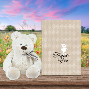 Baby Shower Teddy Bear   Tan Argyle Thank You Card