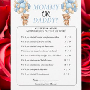 Baby Shower Teddy  Blue  Mommy or Daddy  Invitation