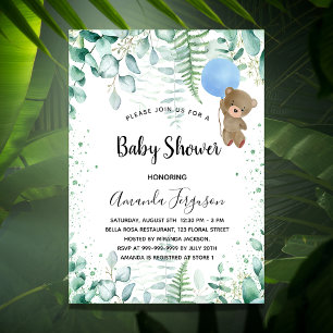 Baby Shower teddy boy eucalyptus forest Invitation