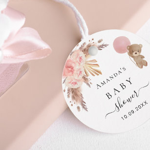 Baby Shower teddy pampas grass blush thank you Favour Tags