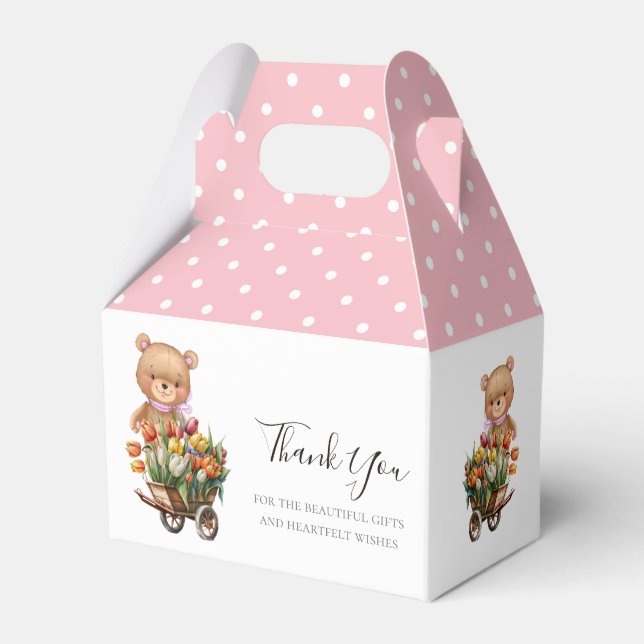 Baby Shower Teddy  Soft Pink Floral Rustic  Favor Box (Front Side)