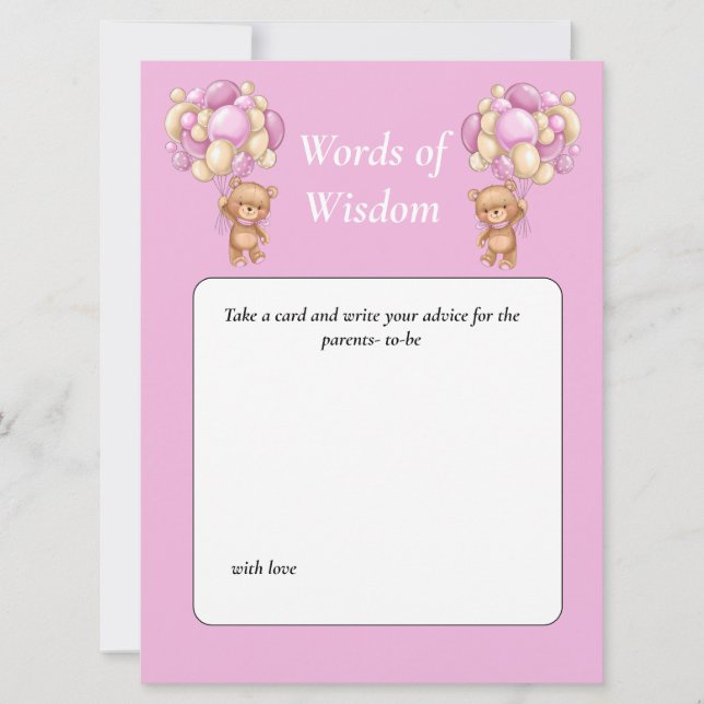 Baby Shower Teddy Wisdom Pink Invitation (Front)