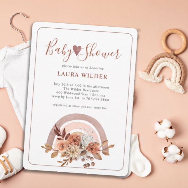 Baby Shower Terracotta Boho Watercolor Rainbow  Invitation (Creator Uploaded)