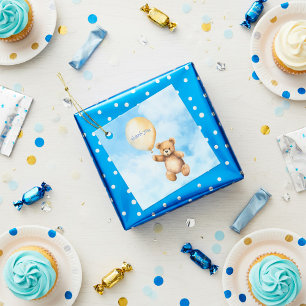 Baby shower thank cute teddy bear in blue sky favour tags
