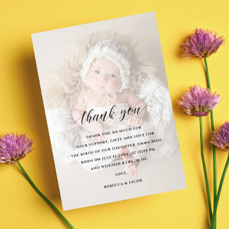 Baby Shower Thank You 2 Sided Photo Faux Vellum  Card