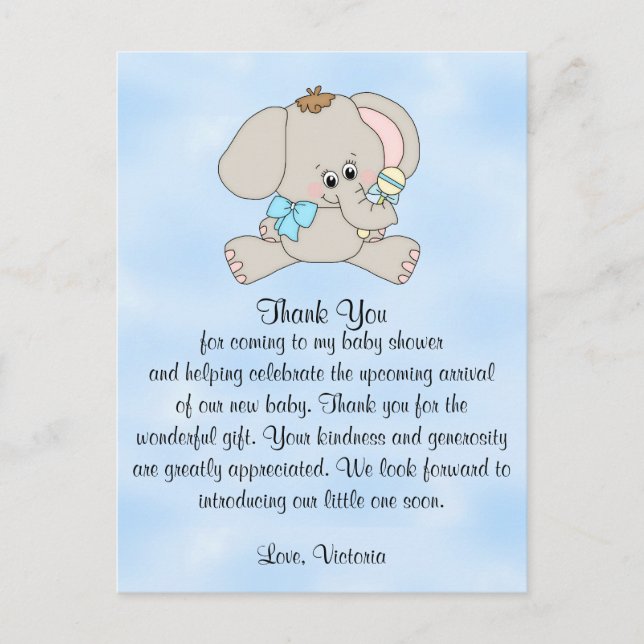 Baby Shower Thank You Baby Elephant Postcard (Front)