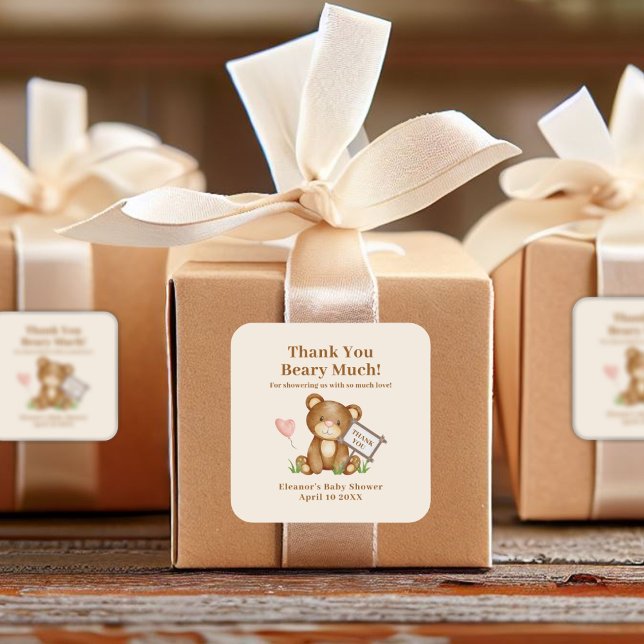 Baby Shower Thank You Beary Much  Square Sticker (Creator Uploaded)