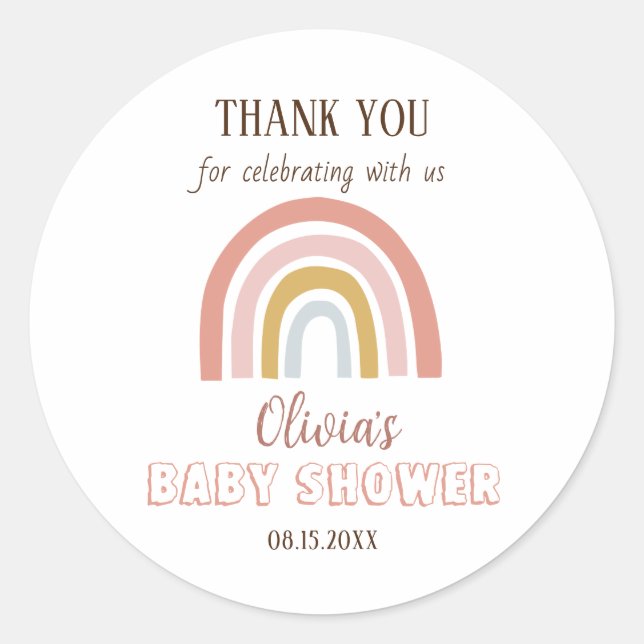 Baby Shower Thank You Boho Rainbow  Classic Round Sticker (Front)