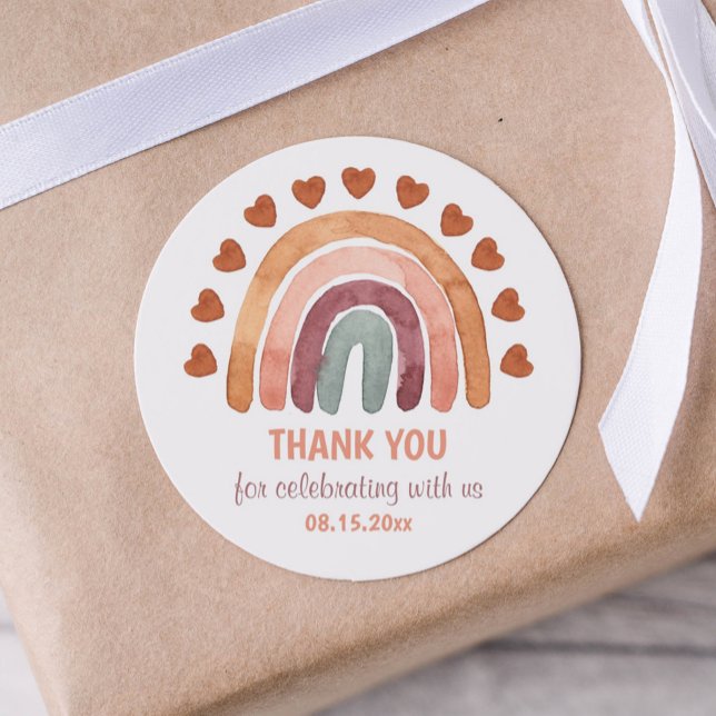 Baby Shower Thank You Boho Rainbow  Classic Round Sticker (Creator Uploaded)