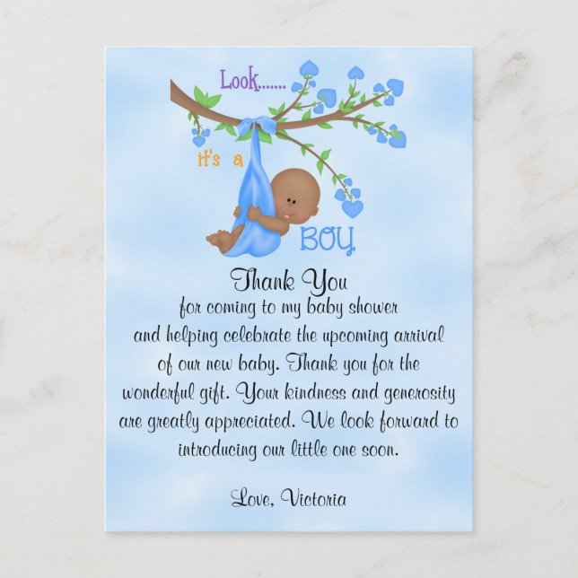 Baby Shower Thank You Boy Ethnic Postcard (Front)