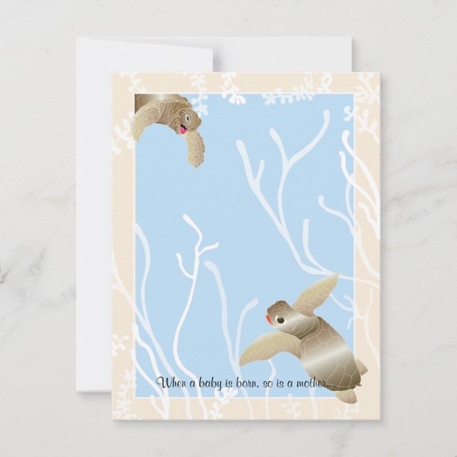Baby Shower Thank You Card, Cream/Blue Turtle Card (Front)