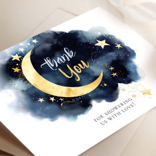 Baby Shower Thank You Card Moon Stars Watercolors