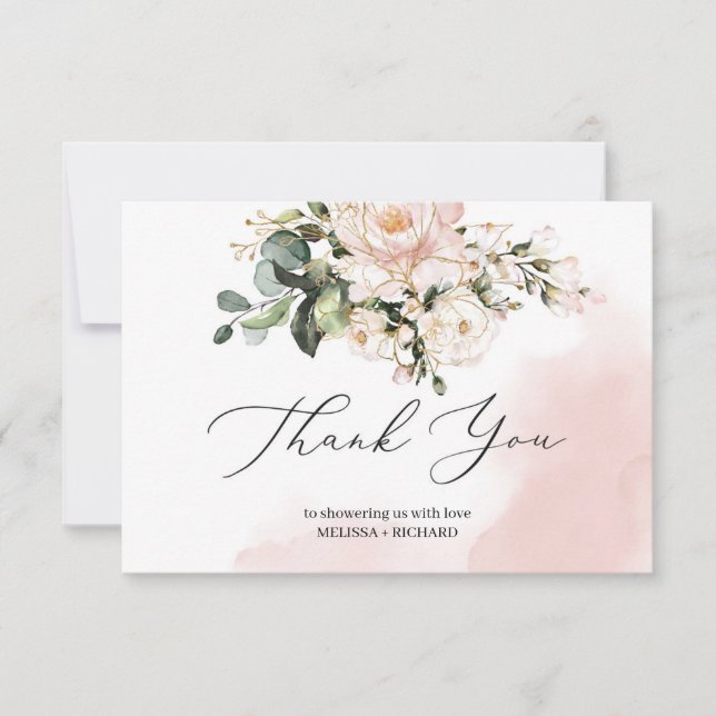 Baby shower thank you card note blush pink gold (Front)