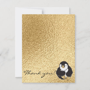 Baby Shower Thank You Card, "Penguin Gold" Card