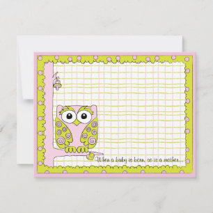Baby Shower Thank You Card, Pink/Green Owl Card
