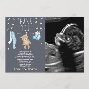 Baby Shower Thank You Card Teddy Bear Blue