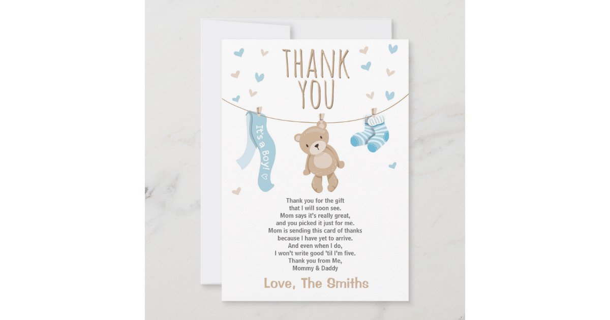 Baby Shower Thank You Card Teddy Bear blue | Zazzle.ca