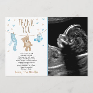Baby Shower Thank You Card Teddy Bear Blue