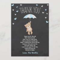 Baby Shower Thank You Card Teddy Bear blue Cub Boy