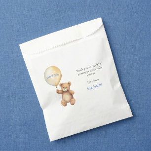 Baby shower thank you card with cute teddy bear favour bag