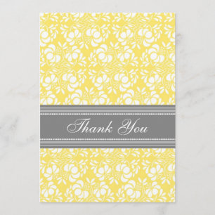 Baby Shower Thank You Cards Lemon Grey Damask