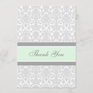 Baby Shower Thank You Cards Mint Grey Damask