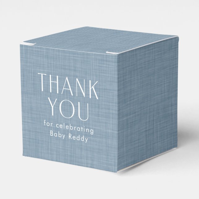 Baby shower thank you chambray blue favor box (Front Side)