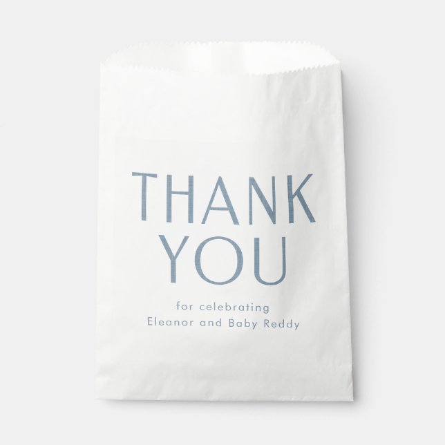 Baby shower thank you chambray blue favour bag (Front)