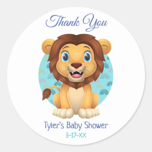 Baby Shower Thank You Cute Lion DIY Name Info, Wht Classic Round Sticker