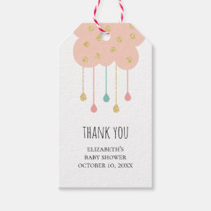 Baby shower thank you. Cute pink cloud. Baby girl Gift Tags
