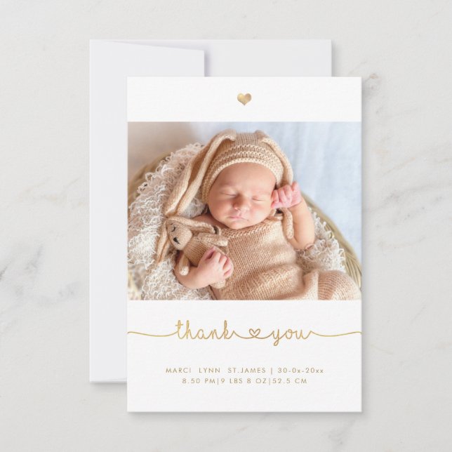 Baby Shower Thank You Faux Gold Chic Love Script Card (Front)